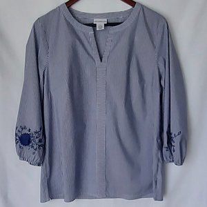 Liz Claiborne L blue and white striped shirt